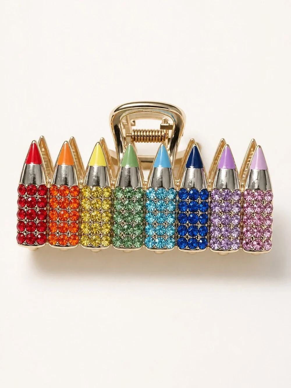 🔹️NWT Rainbow Rhinestone Pencil Crayon Metal Claw Hair Clip